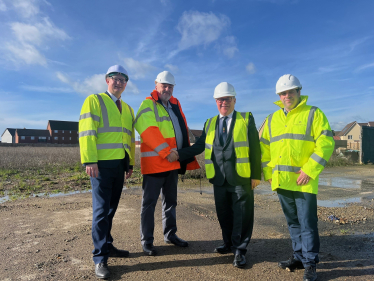 Councillor Andrew Sheldon and Councillor Tony Ball, Essex County Council, Mark Francois MP and William Wood, Associate Director of Planning, Vistry Major Projects, at the new proposed site for the new SEND school.