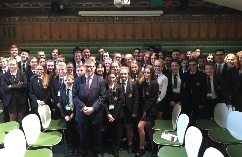 Mark Francois MP pictured with a group of students from Beauchamps High School following their recent visit to the Houses of Parliament.