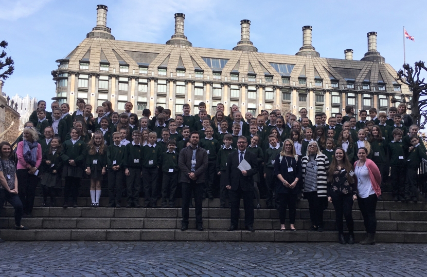 Mark Francois MP pictured with a group of students from Hockley Primary School following their recent visit to the Houses of Parliament.