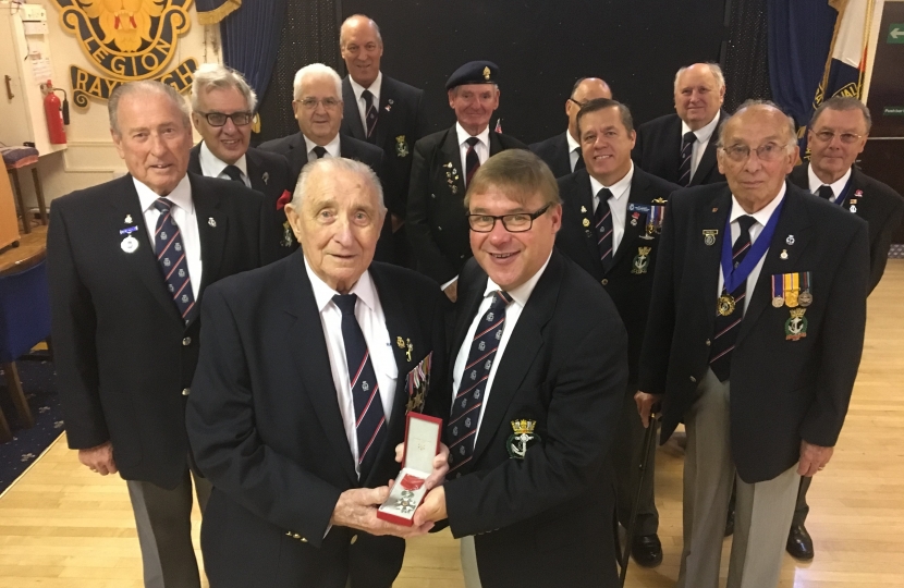 Rayleigh and Wickford MP Mark Francois pictured with Mr Les Holyome and other members of the Rayleigh Royal Naval Association.