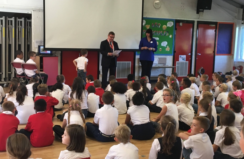 Mark Francois MP acting as the Returning Officer for the School Council elections at North Crescent Primary School.