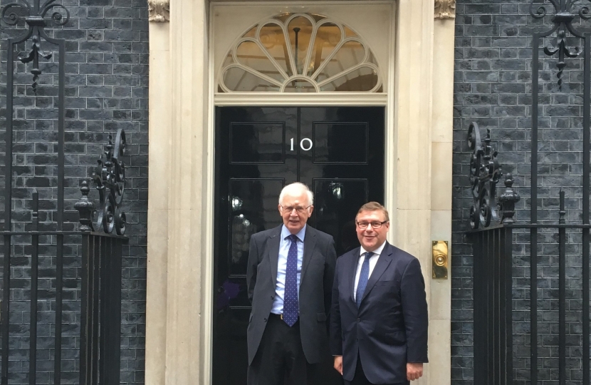 Rayleigh and Wickford MP Mark Francois pictured with his local Association Chairman, Mr Hilton Brown following the reception with the Prime Minister at 10 Downing Street.