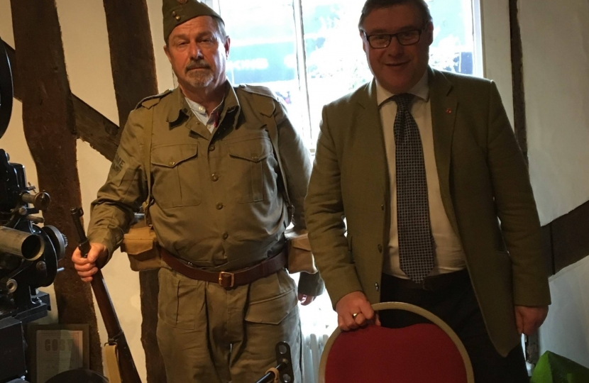 Rayleigh and Wickford MP Mark Francois pictured with Trevor, a member of the Home Guard re-enactment society at the recent Rayleigh Town Museum exhibition on the Home Front in World War 2.
