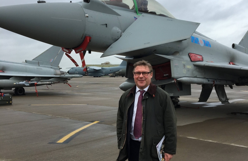 Rayleigh and Wickford MP and House of Commons Defence Committee member Mark Francois pictured with a Eurofighter Typhon during a recent committee visit to RAF Coningsby in Lincolnshire.