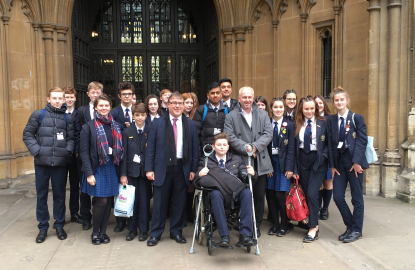 Mark Francois MP pictured with headteacher Mr Coulson and a group of students from Bromfords School during their recent visit to the Houses of Parliament.