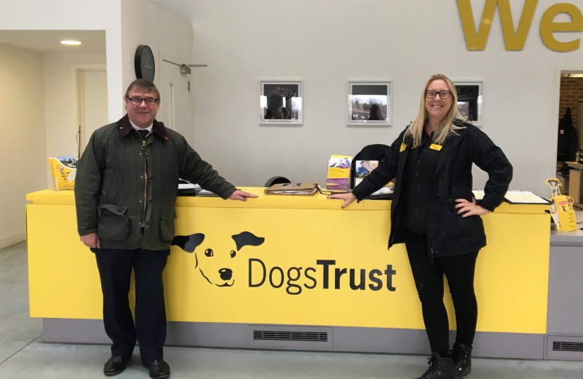 Rayleigh and Wickford MP Mark Francois with the Rehoming Centre Manager Lisa Cooper at the Nevendon Road Dog’s Trust Centre.
