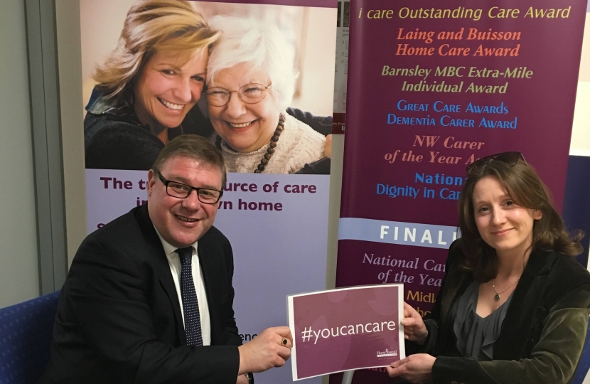 Rayleigh and Wickford MP Mark Francois pictured with carer Dara Gladwin in support of the “You Can Care” campaign to recruit more people into the care industry.