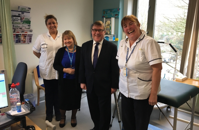 Mark Francois pictured with Chief Executive Eileen Marshall and members of the physiotherapy team during his recent visit to St Luke’s Hospice in Basildon.