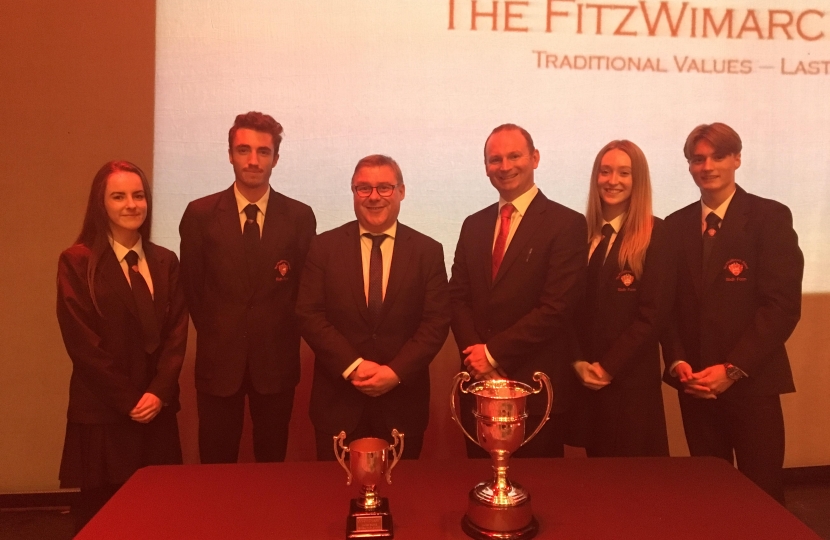 Rayleigh and Wickford MP Mark Francois pictured with headteacher Mr Robert Harris and senior pupils at the FitzWimarc School annual awards evening at the Palace Theatre, Westcliff.