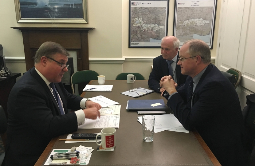 Rayleigh and Wickford MP Mark Francois meeting with Mr Andrew Haines, Chief Executive of Network Rail, and Mr Steve Hooker, Chief Operating Officer, to discuss the ongoing engineering works on the Southend Victoria to London Liverpool Street line.
