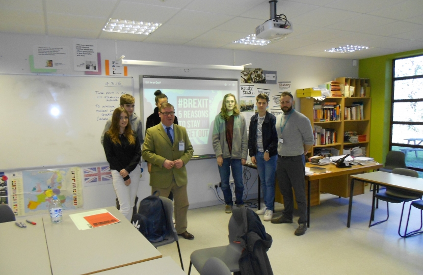 Mark Francois pictured with Government and Politics students discussing Brexit