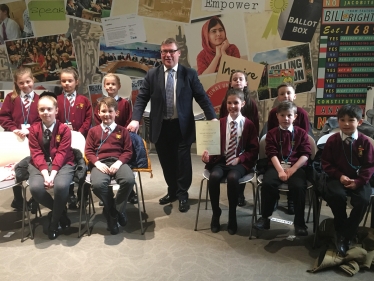 Rayleigh and Wickford MP Mark Francois pictured with the School Council from Holt Farm Junior School, during their recent visit to Westminster.